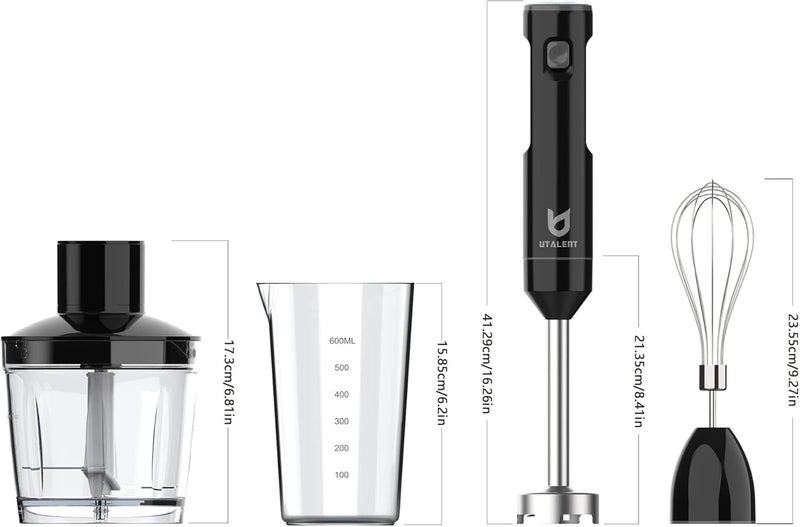 UTALENT Cordless Hand Blender, Variable Speed Immersion Blender Rechargeable, with 500ml Chopper, 600ml container, Egg Whisk, for Smoothies, Baby Food and Soups – Black - Image 5